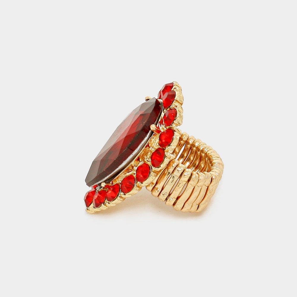 Red Teardrop Stretch Rhinestone Crystal Cocktail Ring Finger Statement - Picture 2 of 2